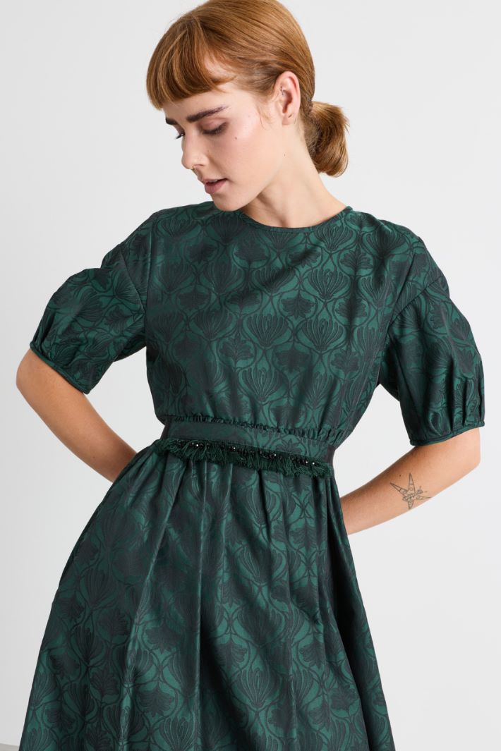 Jacquard puff-sleeve dress - GREEN - Intrend - 3