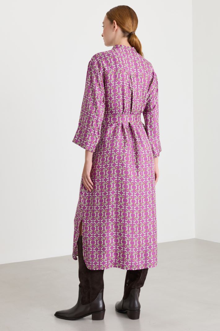 Belted twill kaftan dress - FUCHSIA - Intrend - 4