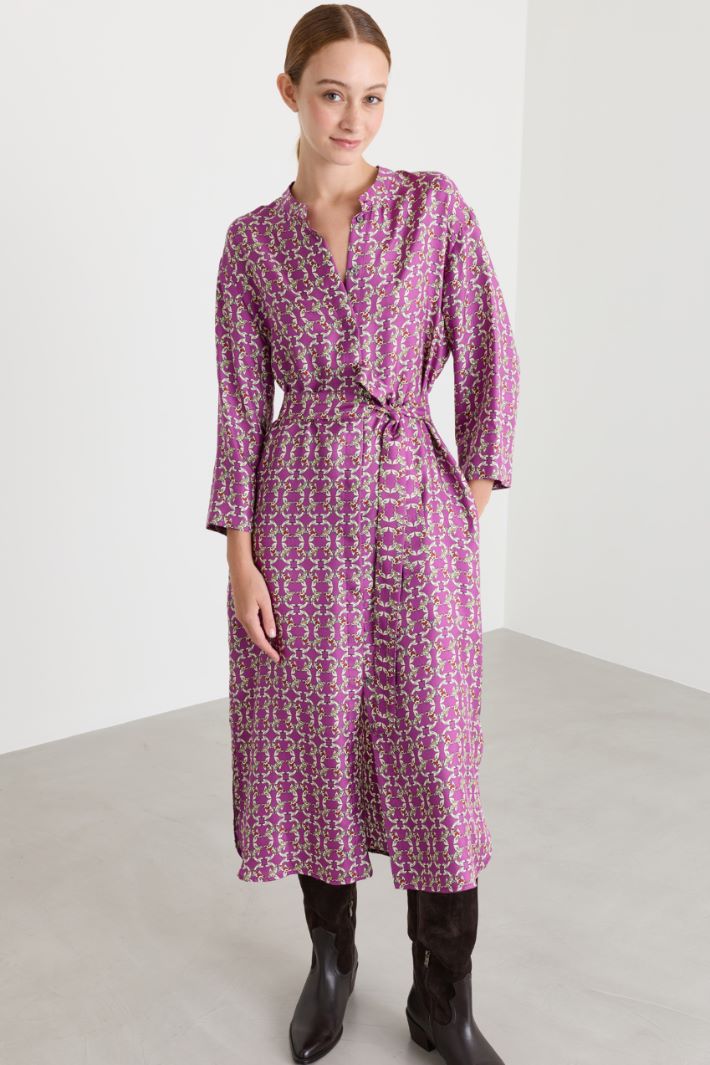 Belted twill kaftan dress - FUCHSIA - Intrend - 2