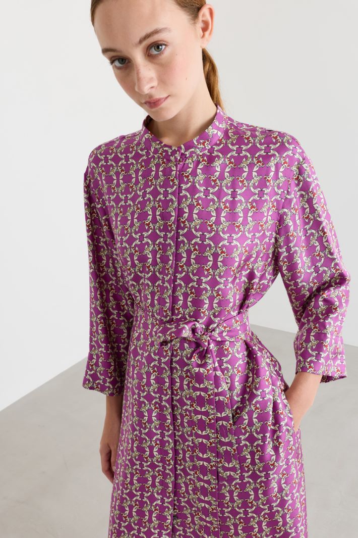 Belted twill kaftan dress - FUCHSIA - Intrend - 3