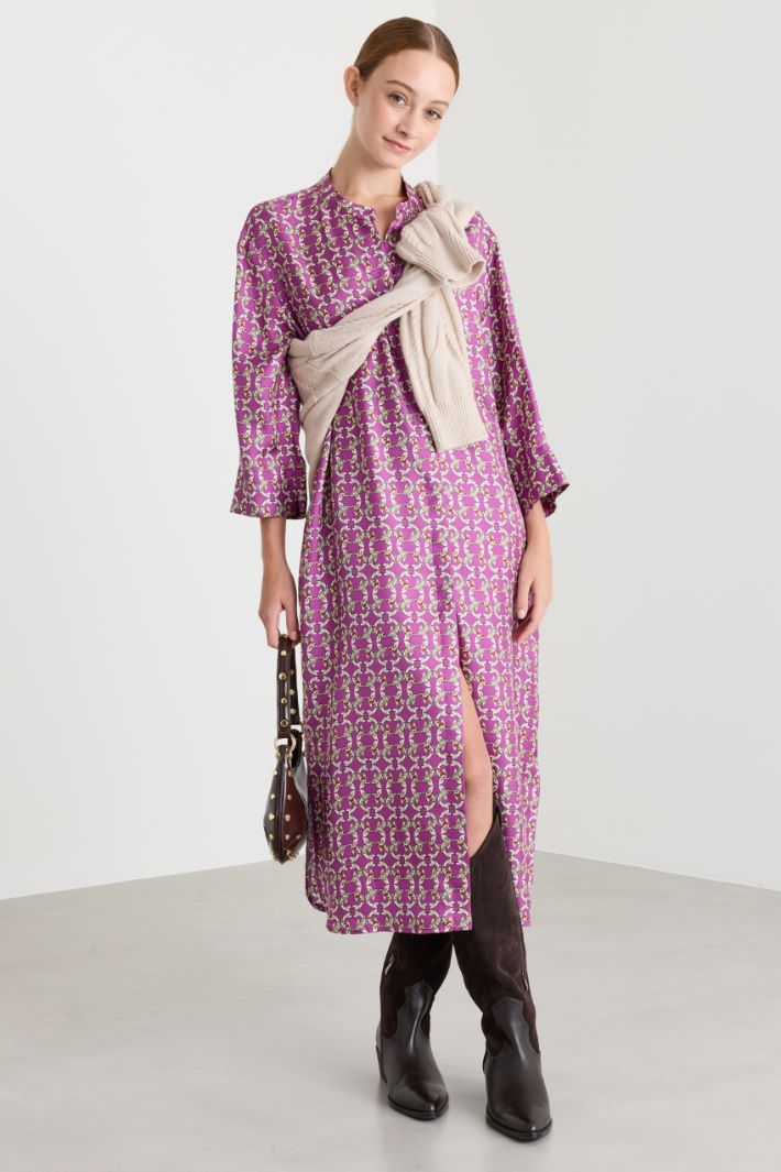Belted twill kaftan dress - FUCHSIA - Intrend