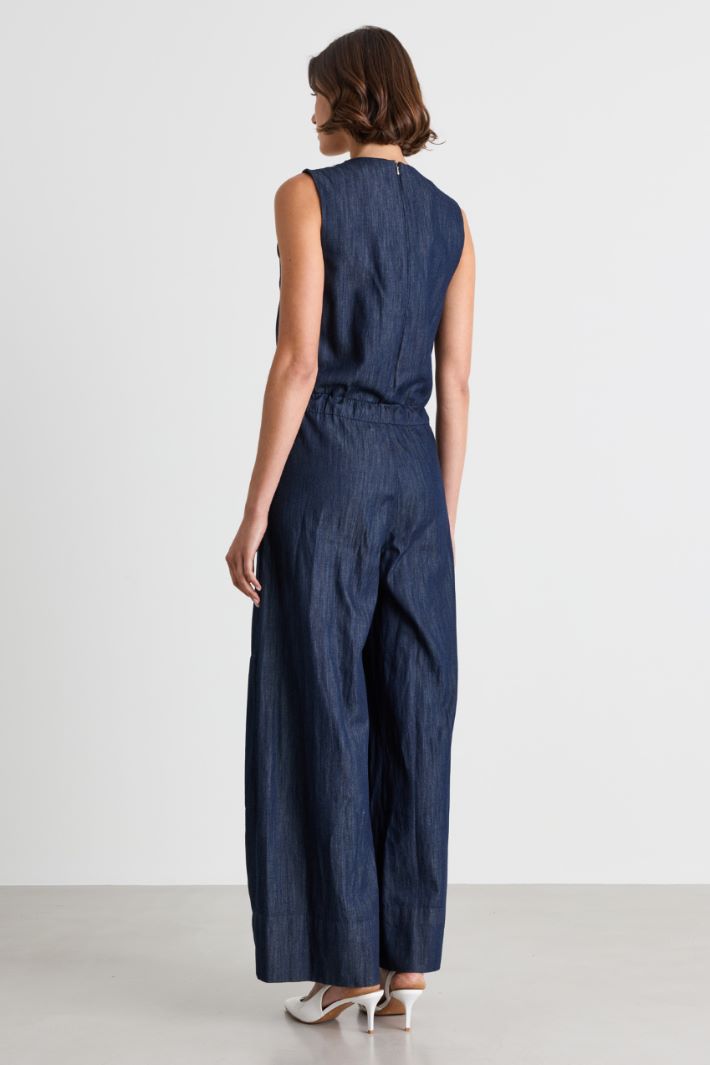 Flared sleeveless jumpsuit - BLUE - Intrend - 4