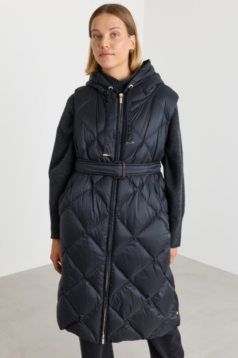 Gilet imbottito midi in tela antigoccia