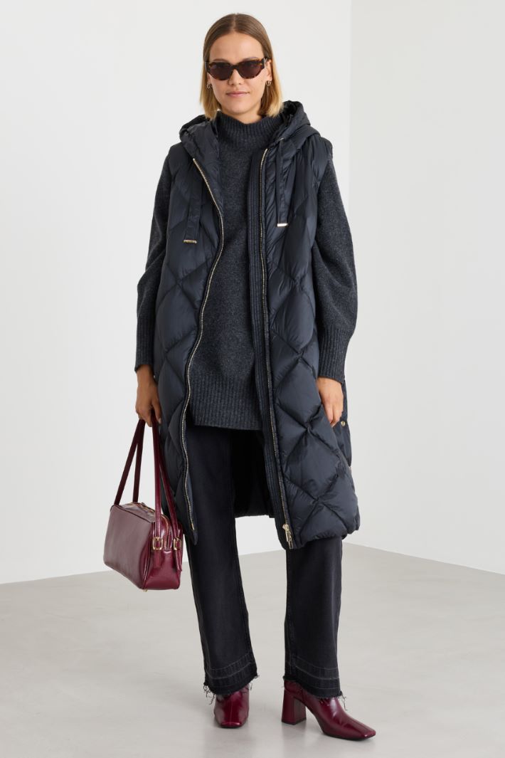 Midi padded gilet in water-repellent canvas - BLACK - Intrend