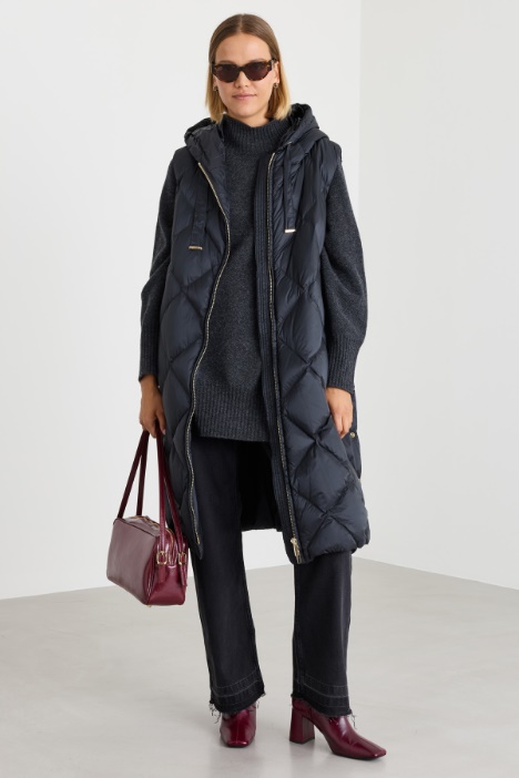 Midi padded gilet in water-repellent canvas - Intrend