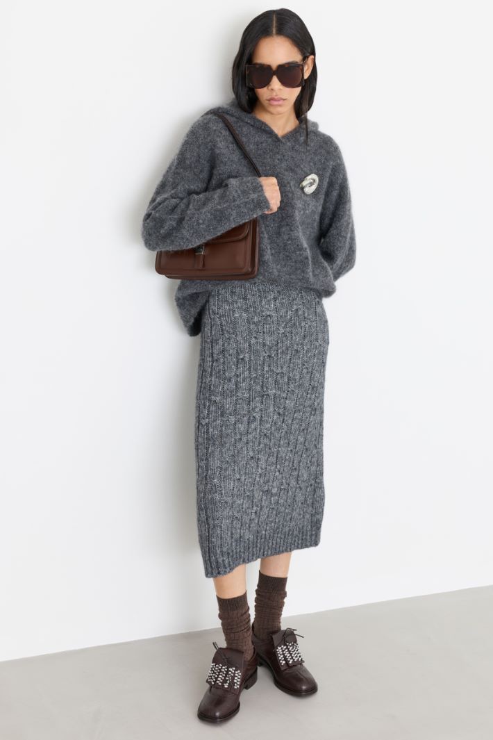 Cable-knit flared skirt - GREY - Intrend
