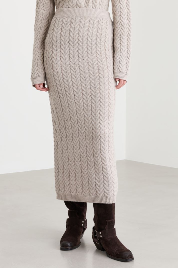 Cable-knit pencil skirt - BEIGE - Intrend - 2
