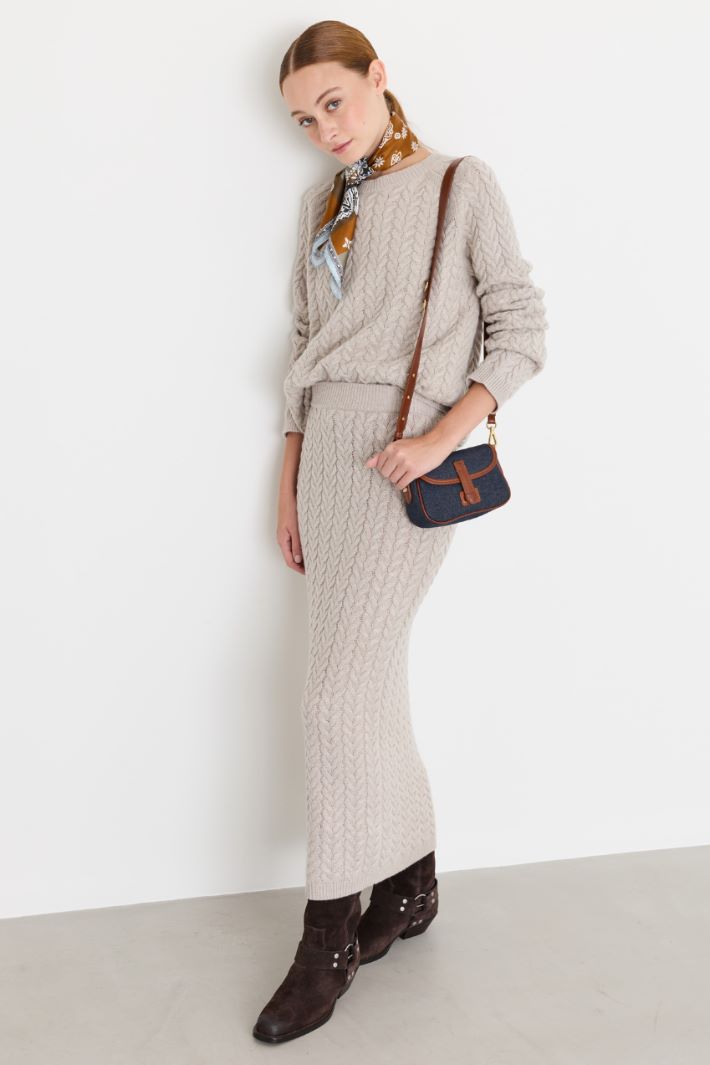 Cable-knit pencil skirt - BEIGE - Intrend