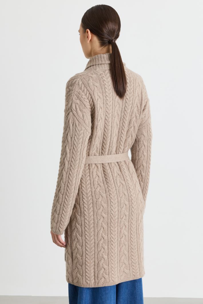 Belted cable-knit cardigan - BEIGE - Intrend - 4