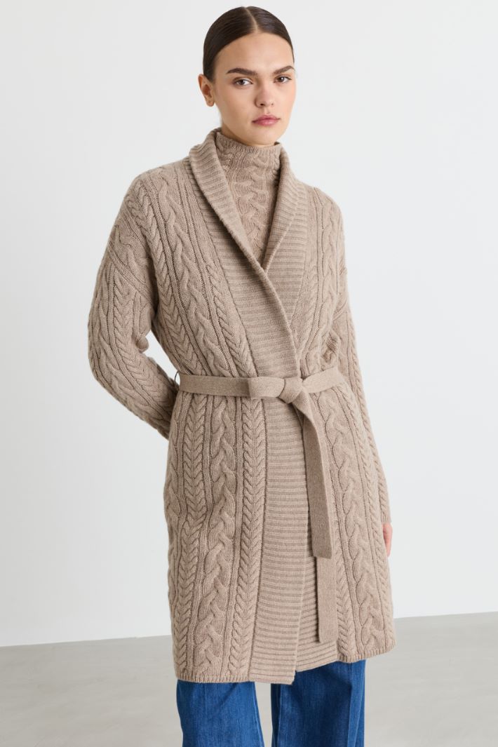 Belted cable-knit cardigan - BEIGE - Intrend - 2
