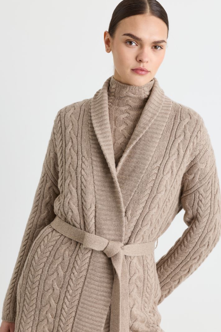 Belted cable-knit cardigan - BEIGE - Intrend - 3
