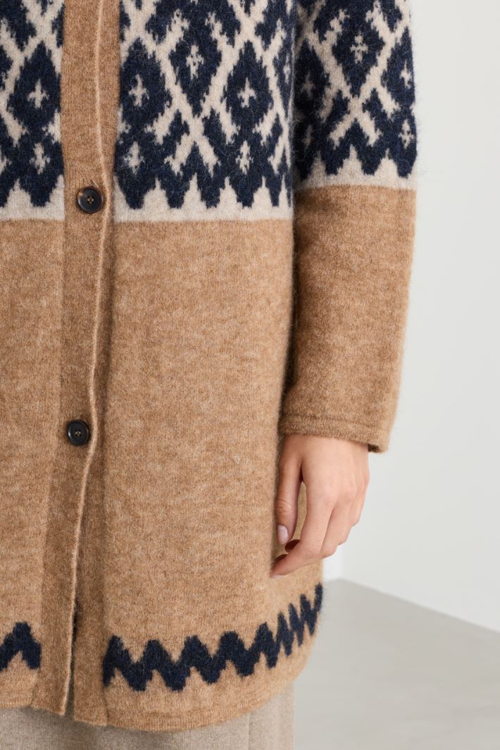 Long jacquard cardigan - CAMEL - Intrend - 3