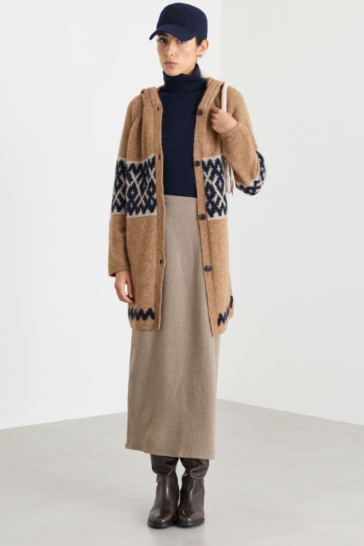 Long jacquard cardigan - CAMEL - Intrend