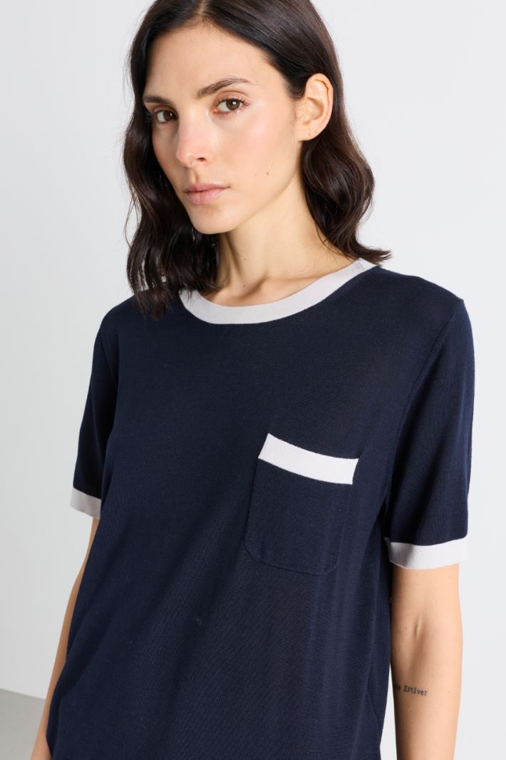 Pull à poche poitrine - BLEU BLANC - Intrend - 3