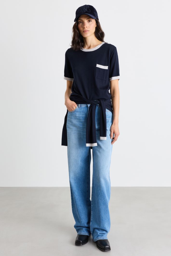Pull à poche poitrine - BLEU BLANC - Intrend