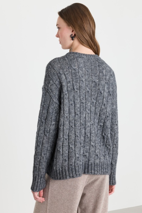 Maglia boxy in cotone e alpaca a trecce
