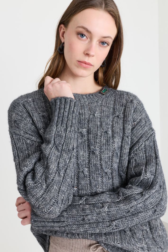 Boxy-Zopfstrickpullover - GRAU - Intrend - 3