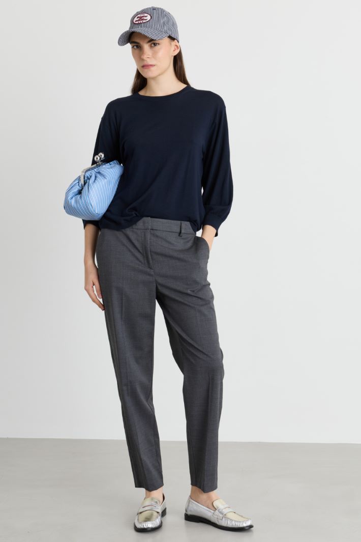 Weicher Rippenstrickpullover - BLAU - Intrend