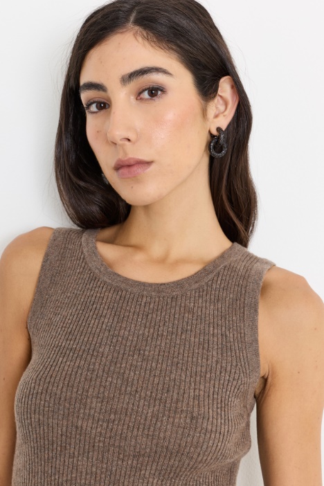 Top a costine in lana e cashmere