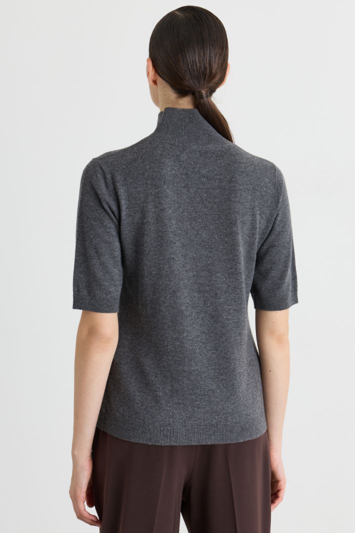 Short-sleeved polo neck jumper - GREY - Intrend - 4