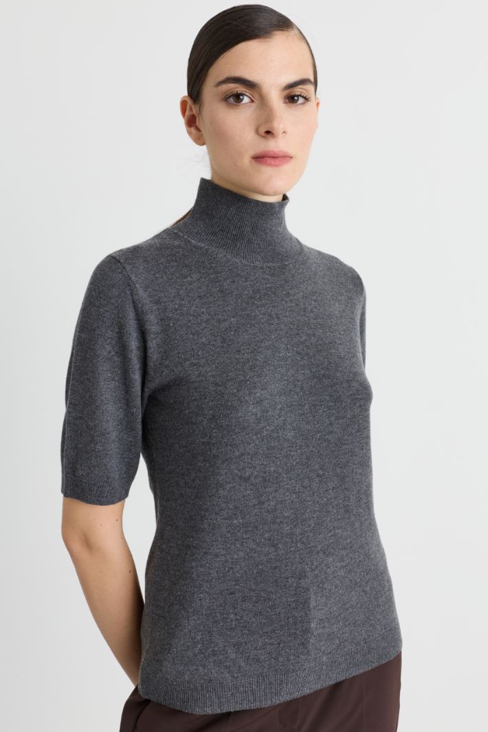 Short-sleeved polo neck jumper - GREY - Intrend - 2