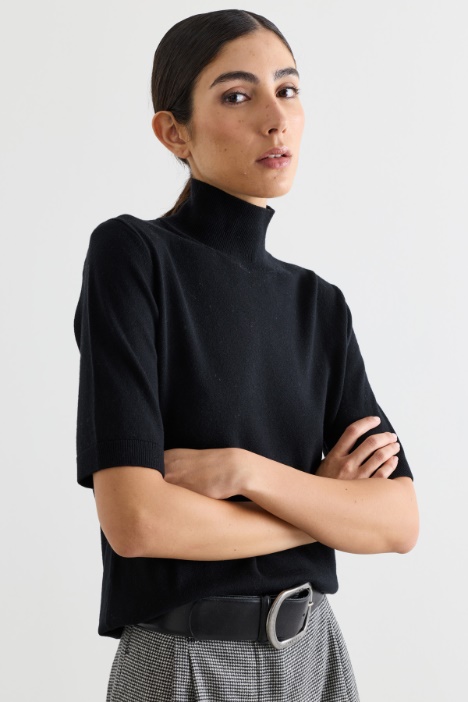 Short-sleeved polo neck jumper - Intrend