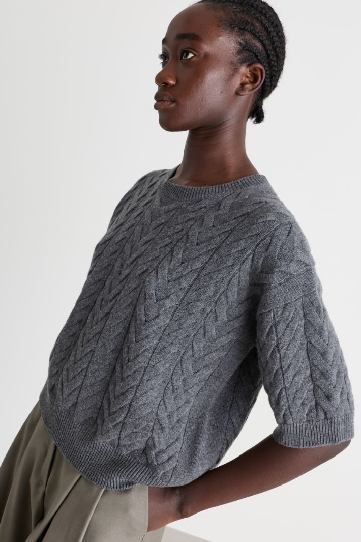 Boxy cable-knit jumper - GREY - Intrend - 3