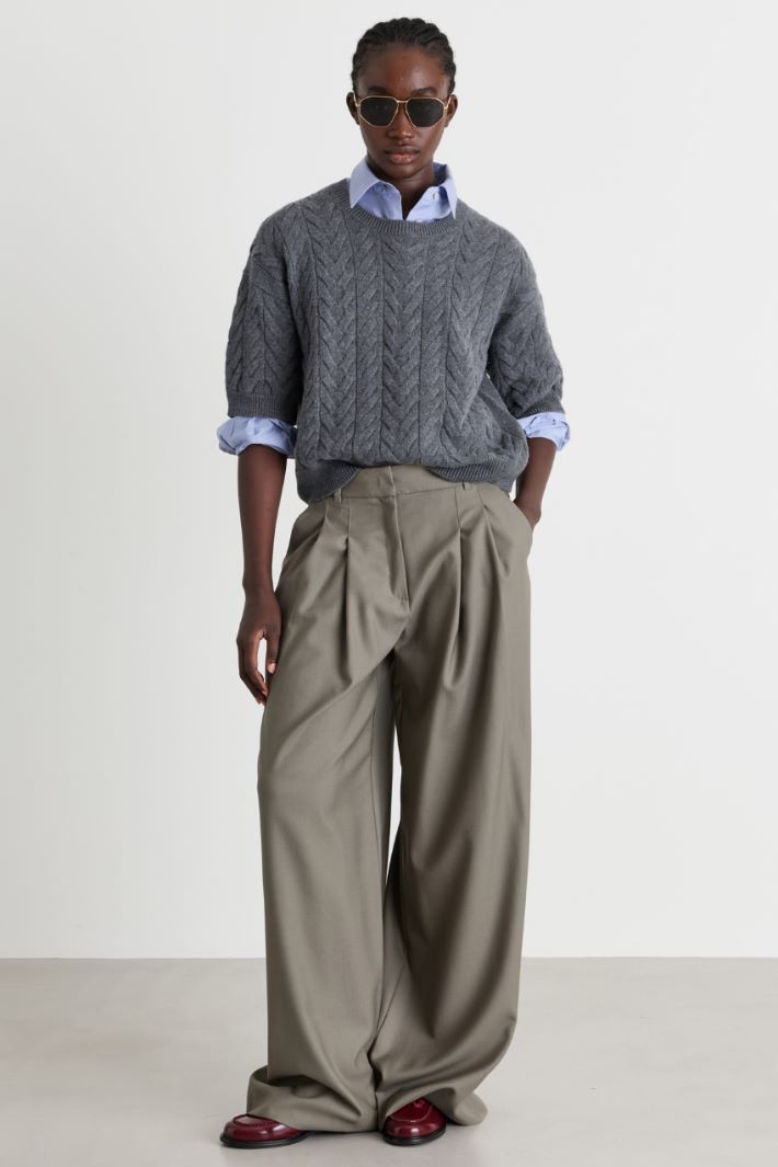 Boxy cable-knit jumper - GREY - Intrend