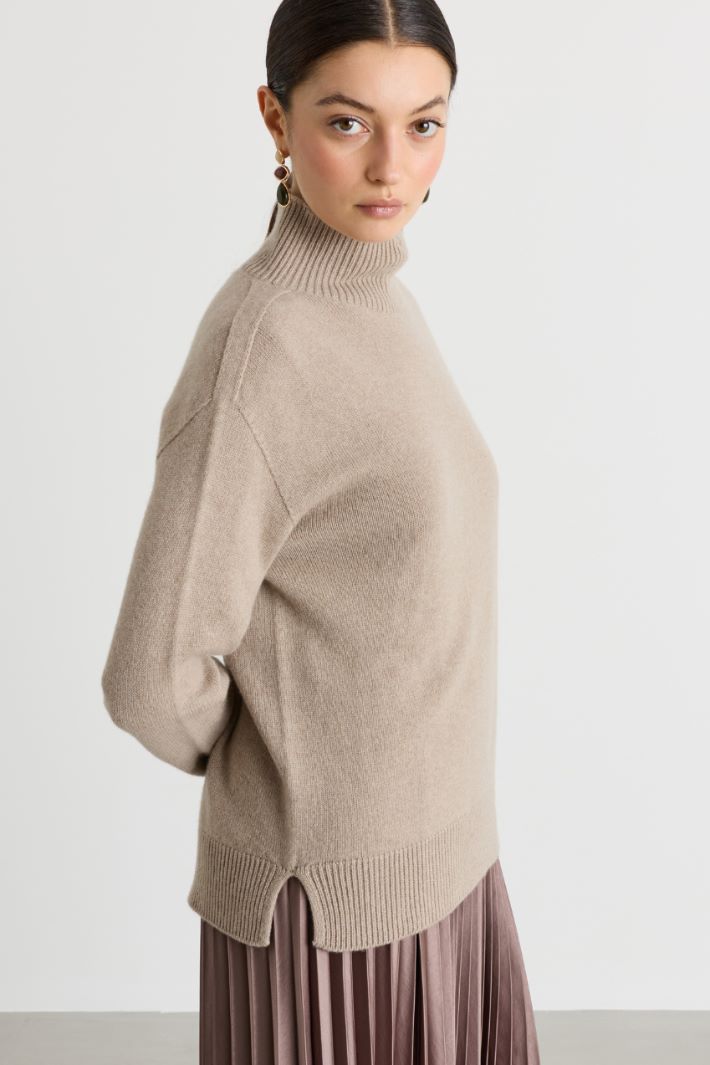 Pull à col roulé sans couture - BEIGE - Intrend - 3