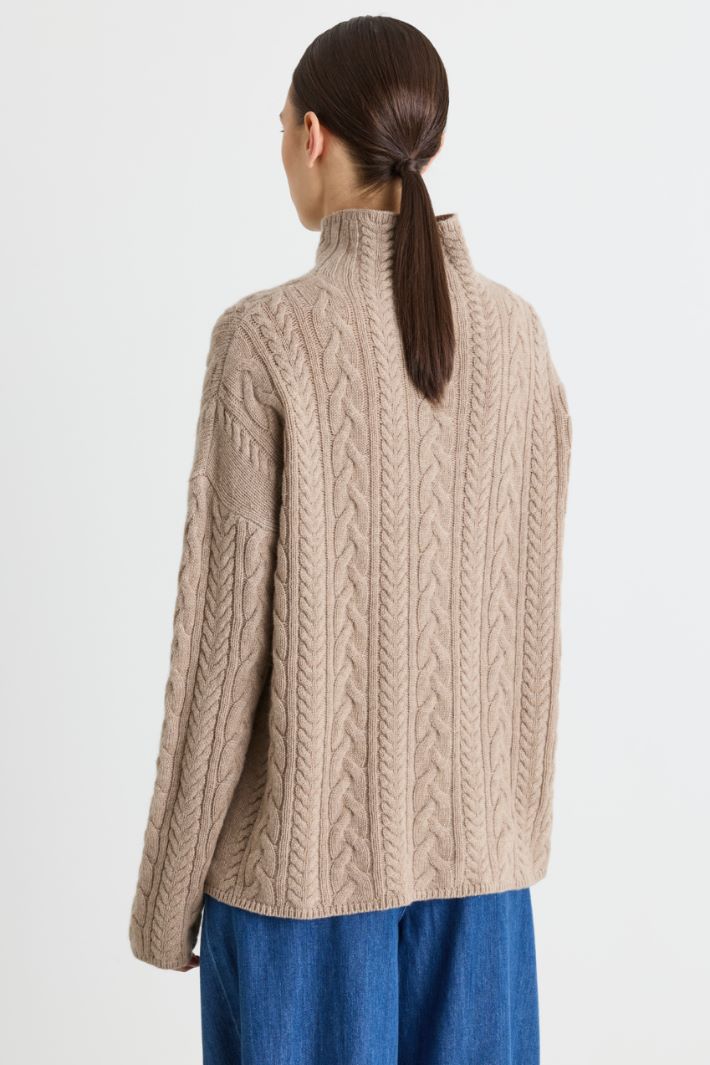 Cable-knit roll neck jumper - BEIGE - Intrend - 4