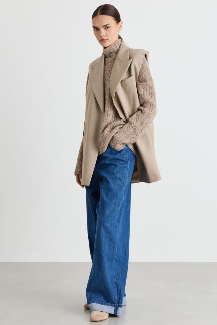 Cable-knit roll neck jumper - BEIGE - Intrend