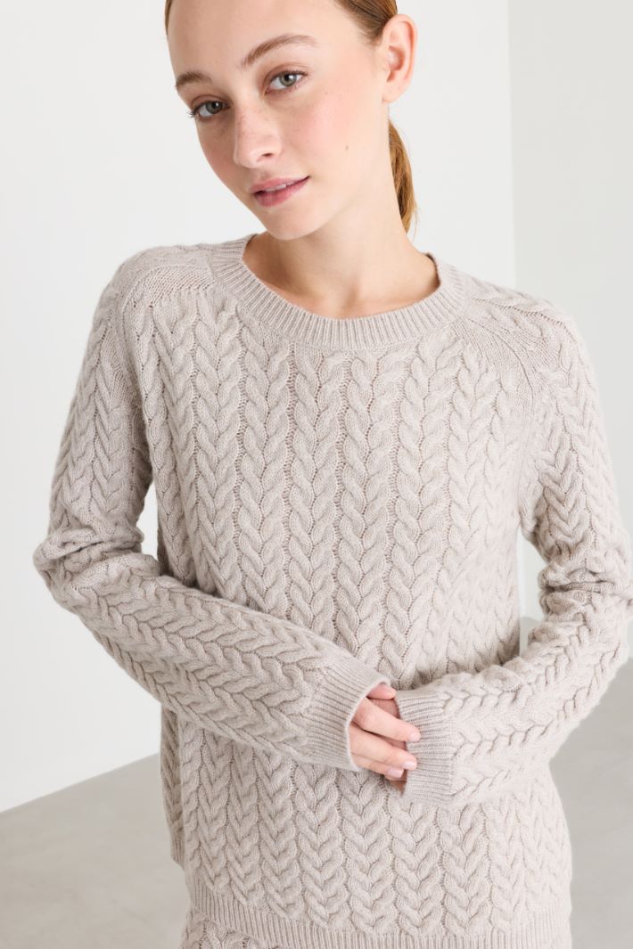 Cable-knit jumper - BEIGE - Intrend - 3