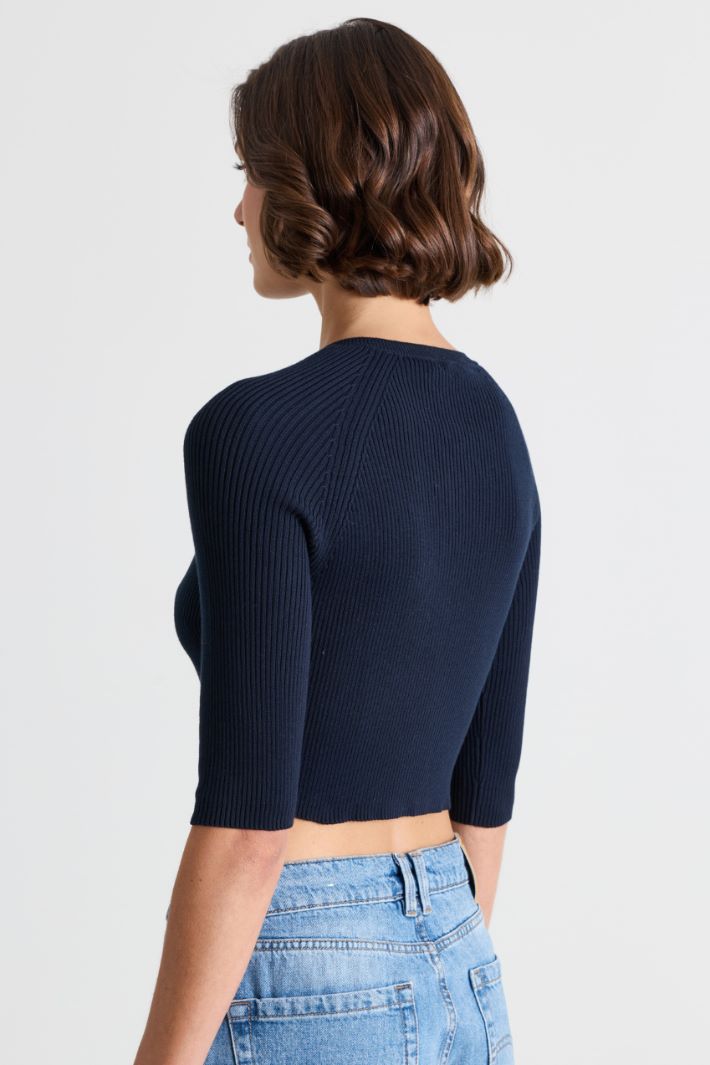 Cropped-Cardigan mit Knöpfen - BLAU - Intrend - 4