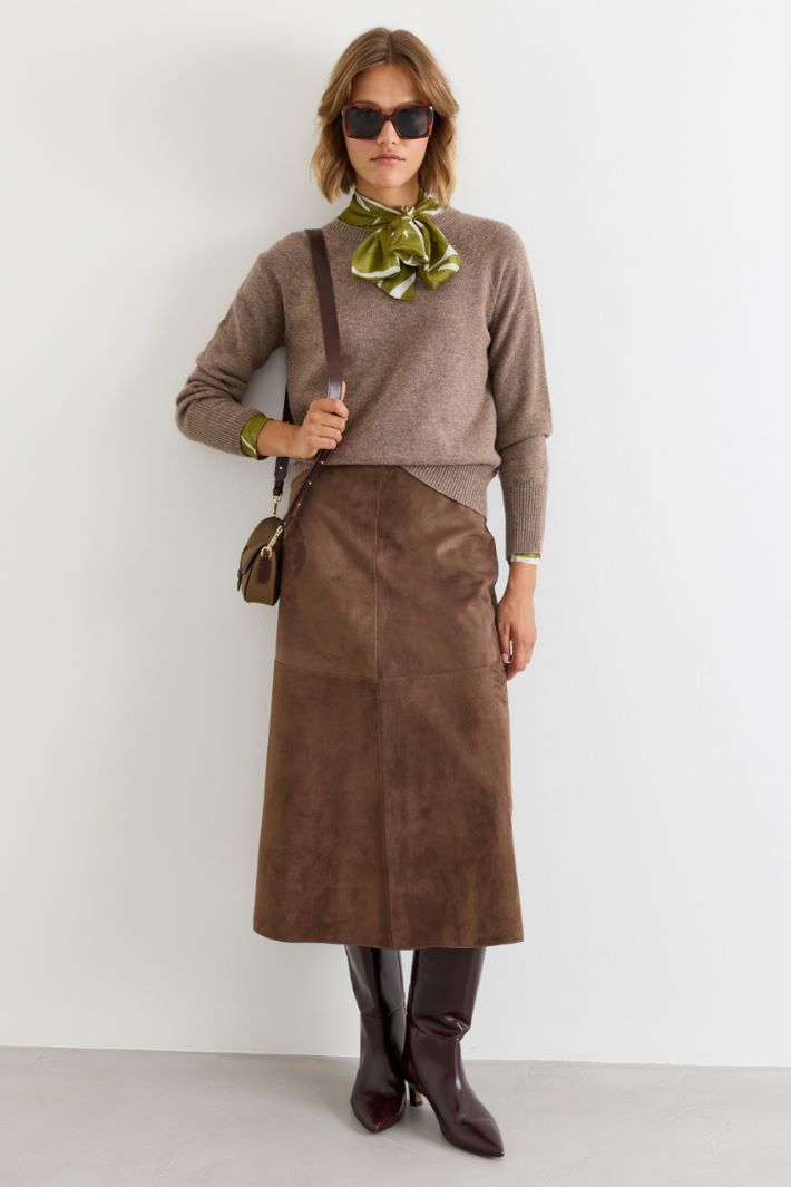 Topstitched flared skirt - BROWN - Intrend