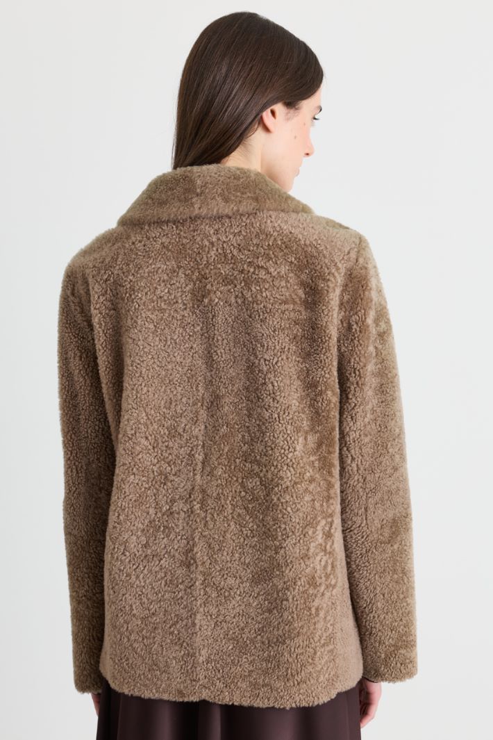 Short Double-Breasted Sheepskin Coat - CAMEL - Intrend - 4