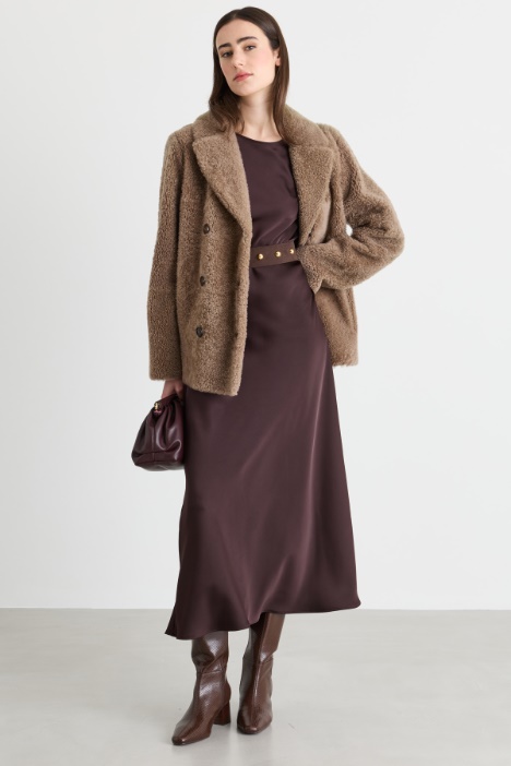 Short Double-Breasted Sheepskin Coat - Intrend