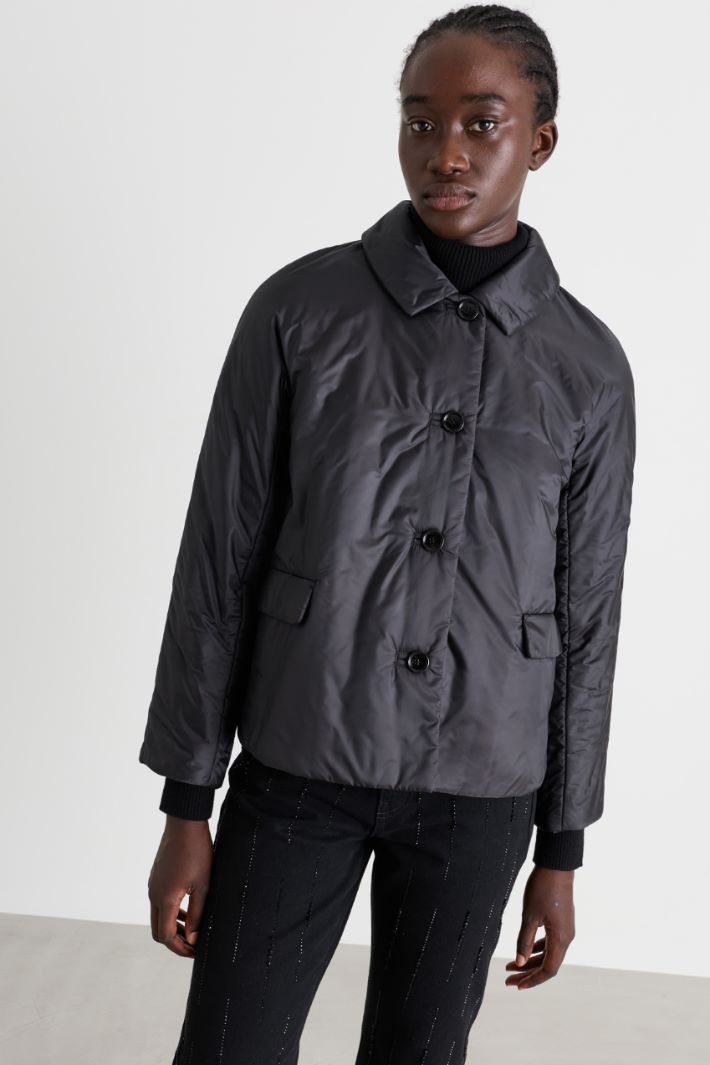 Padded water-repellent canvas jacket - BLACK - Intrend - 2