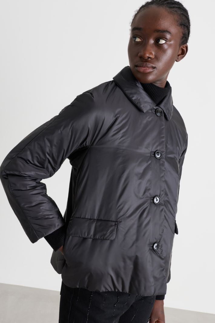 Padded water-repellent canvas jacket - BLACK - Intrend - 3