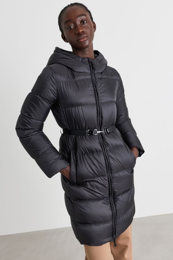 Midi down coat in water-repellent technical canvas - BLACK - Intrend - 2