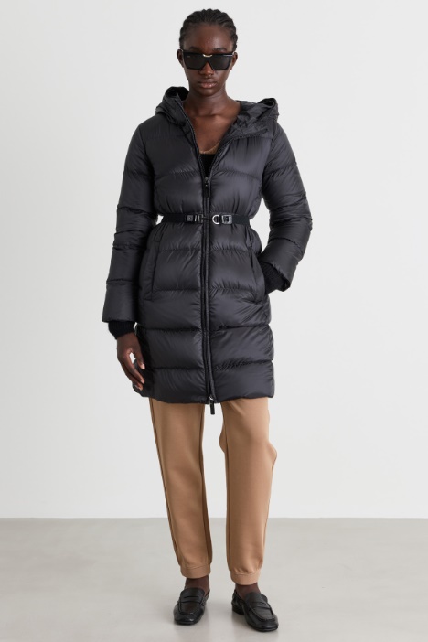 Midi down coat in water-repellent technical canvas - Intrend