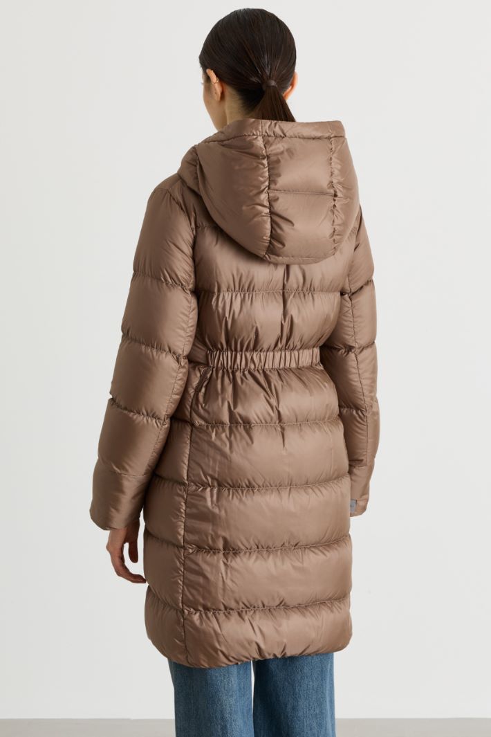Midi down coat in water-repellent technical canvas - BROWN - Intrend - 5