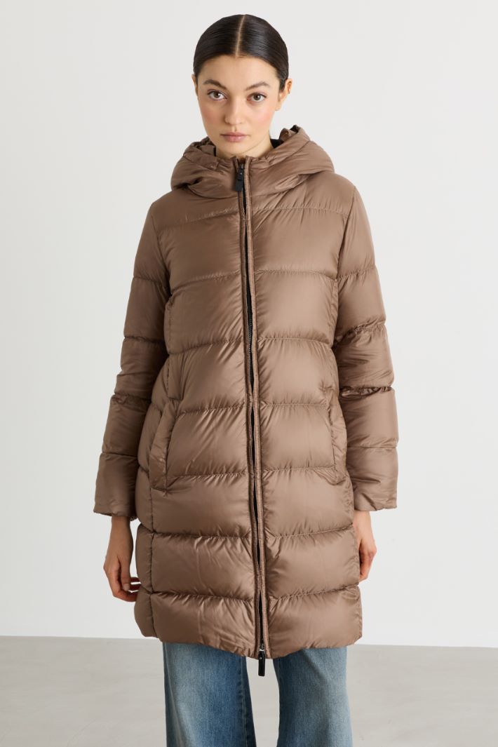 Midi down coat in water-repellent technical canvas - BROWN - Intrend - 2