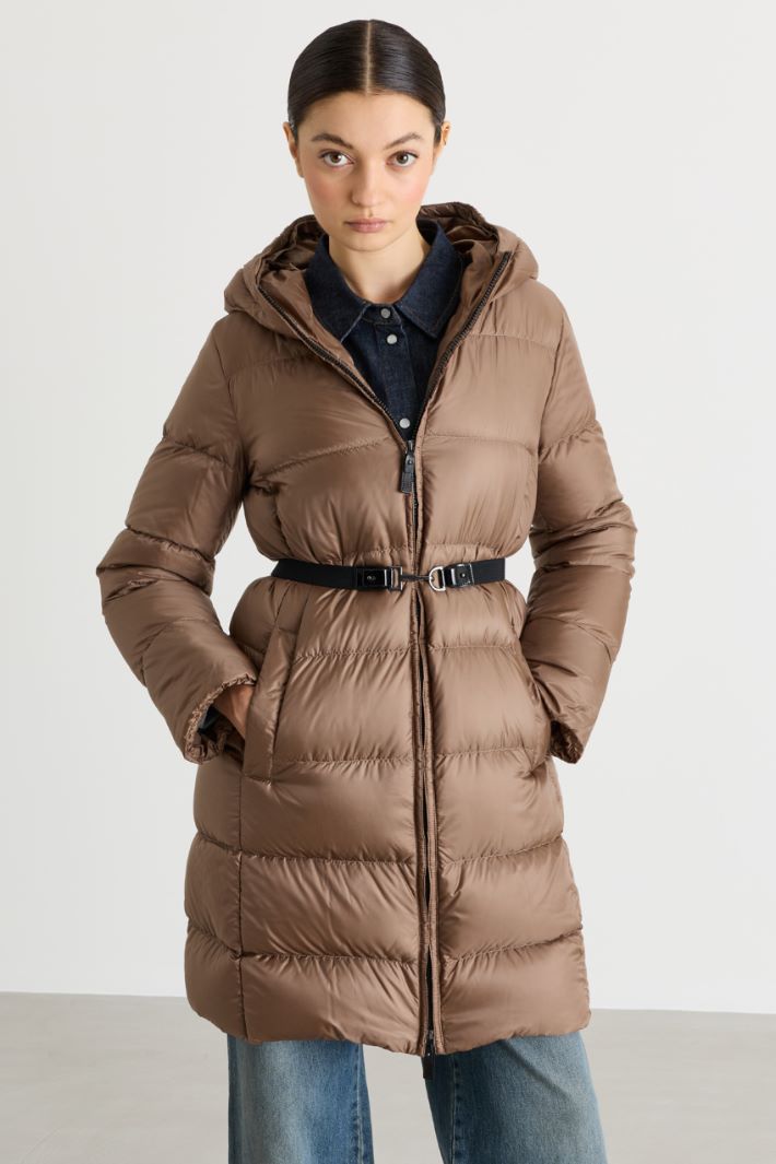 Midi down coat in water-repellent technical canvas - BROWN - Intrend - 4