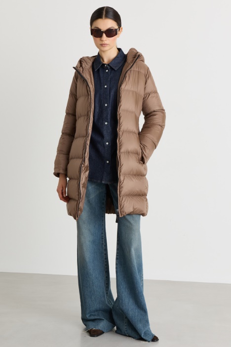 Midi down coat in water-repellent technical canvas - Intrend