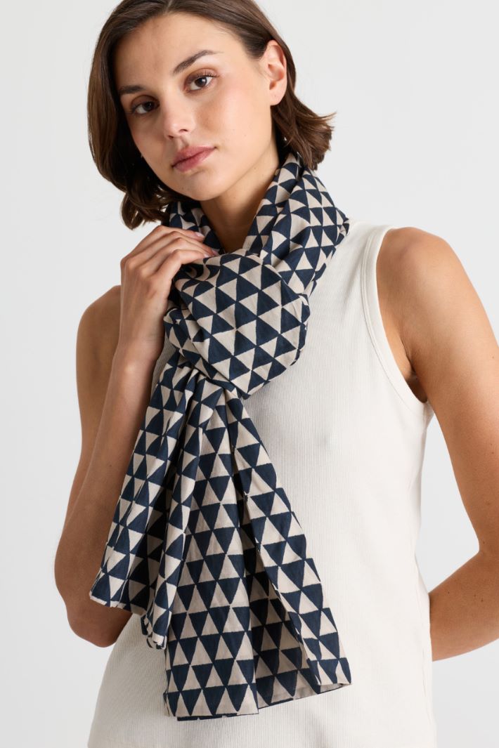 Printed cotton scarf - BLUE WHITE - Intrend - 2