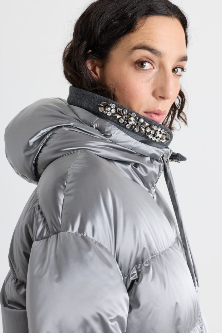 Jewel-Embellished Hood Trim - GREY - Intrend