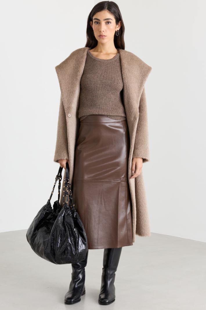Jupe en tissu enduit - MARRON - Intrend