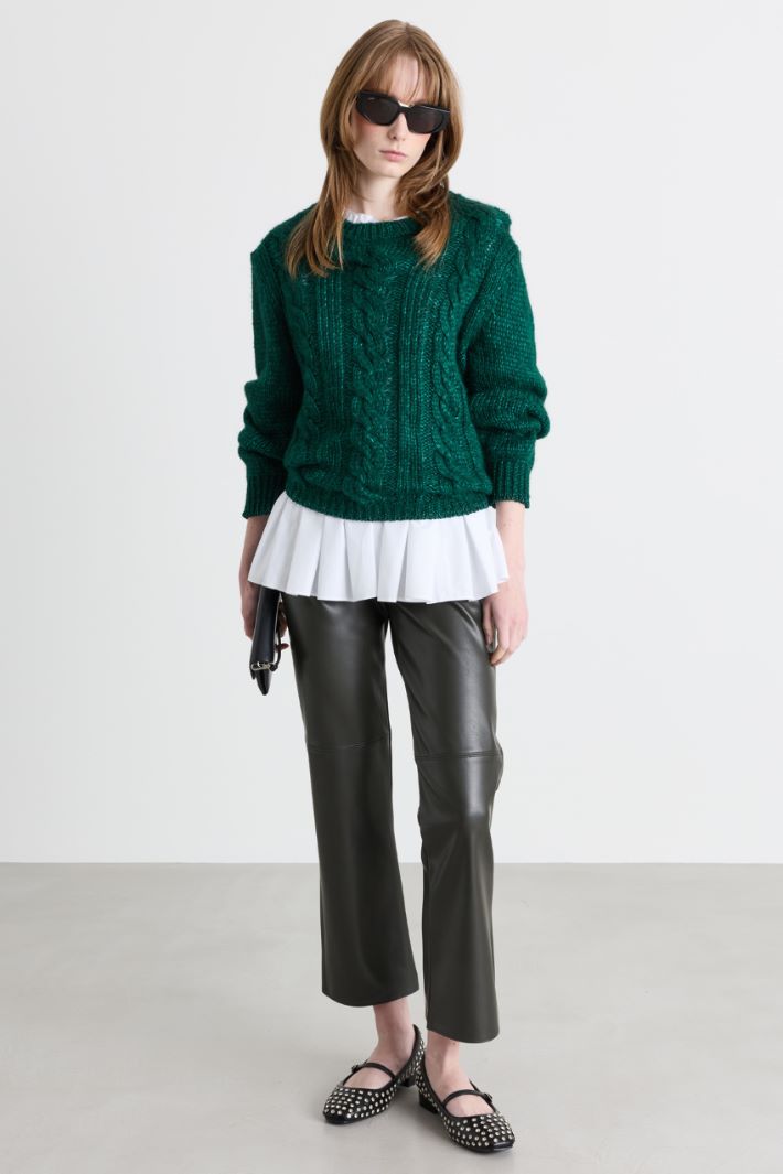 Pantalone cropped in tessuto spalmato - NERO - Intrend