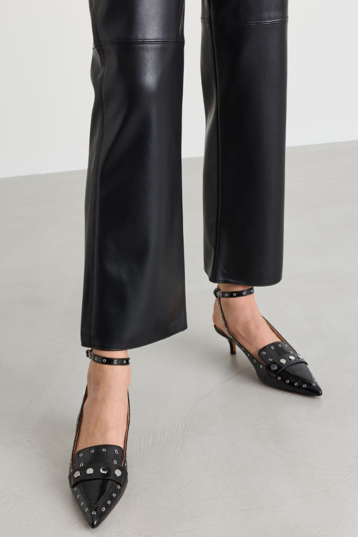 Pantalone cropped in tessuto spalmato - NERO - Intrend - 3