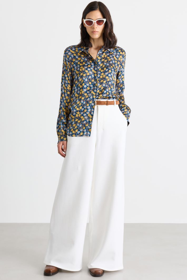 Wide-leg jersey trousers - WHITE - Intrend